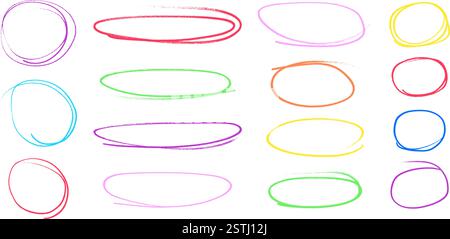 Rundstriche Markierstift mit Filzstiften kritzelt die Kollektion mit Doodle-Linien. Stock Vektor