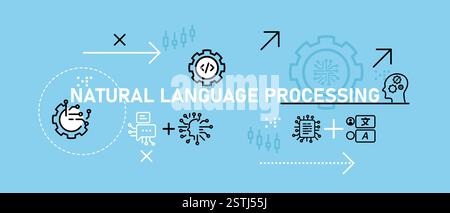 NLP Natural Language Processing konzeptionelles intelligentes Lernen KI Künstliche Intelligenz System linguistische Datenverarbeitung Datenprogrammierung Datenkommunikation Stock Vektor