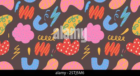 Handgezeichnetes nahtloses Muster mit organischen Formen und Doodle-Elementen. Trendiger, moderner Hintergrund. Stock Vektor