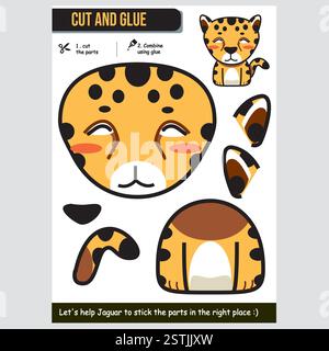 Vektor-Illustration eines niedlichen jaguar für Kinder pädagogisches Papierspiel. Übung zum Schneiden und Verkleben. Stock Vektor