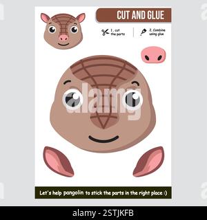 Niedliches pädagogisches Papierspiel für Kinder. Craft-Aktivität zum Ausschneiden und Leimen Stock Vektor