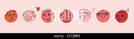 Groovige, reizende, lustige Gesichter-Aufkleber Stock Vektor