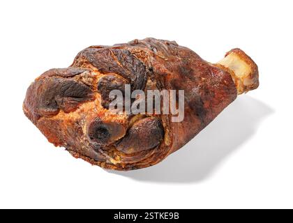 Geräucherte Schweinshaxe, Schinkenschwein, isoliert auf weißem Hintergrund Stockfoto