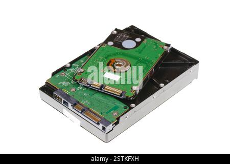 Festplattenlaufwerke des Computers sind auf weiß isoliert Stockfoto