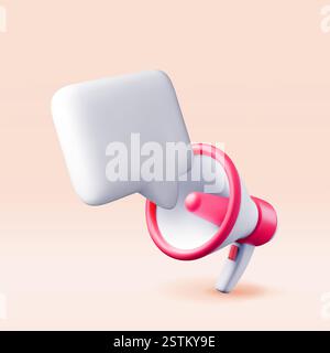 3D-Megaphon mit leerem Bubble-Chat isoliert Stock Vektor