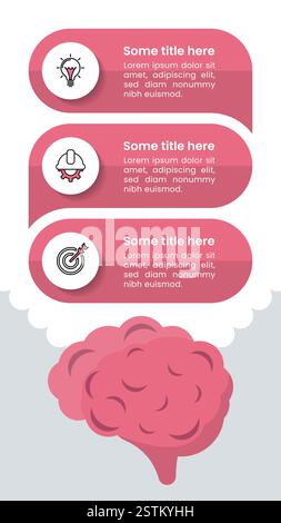 Infografik-Vorlage mit Symbolen und 3 Optionen oder Schritten. Gehirn. Kann für Workflow-Layout, Diagramm, Banner und Webdesign verwendet werden. Vektorabbildung Stock Vektor