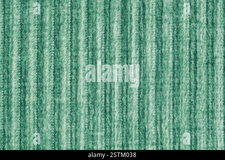 Ridge-Makrostruktur aus Velours-Cordgrünem Tuch. Große gerippte, grobe Websamtgewebe, gestreifte Polsterung Textur Stoff Hintergrund, Möbel te Stockfoto