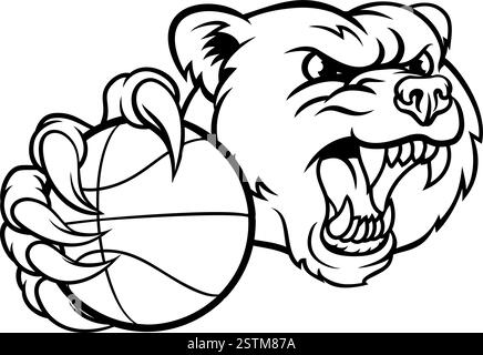 Bear Basketball Ball Claw Grizzly Tiermaskottchen Stock Vektor