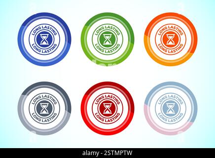 Langlebige Icon-Design-Illustration. Strapazierfähigkeits-Symbol. Steht für Langlebigkeit. Set mit 6 Farbknöpfen Stock Vektor