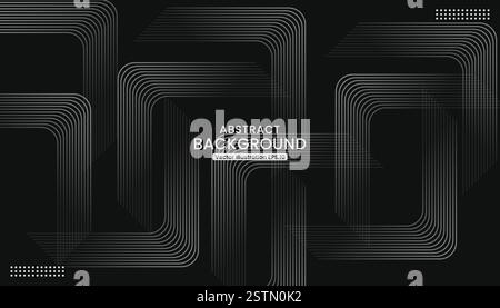 Moderner dunkler abstrakter Hintergrund mit grau leuchtenden Rechteck-Überblendlinien isoliert auf schwarzem Hintergrund. Vektorkonstruktion Stock Vektor