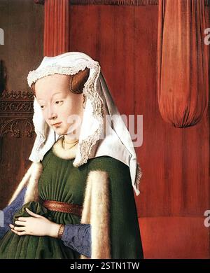 EYCK, Jan van (* vor 1395, Maaseik, d. vor 1441, Brügge) Porträt von Giovanni Arnolfini und seiner Frau (Detail) 1434 Oil on Oak National Gallery, London das Bild stellt Giovanna Cenami, die Frau von Giovanni Arnolfini dar. --- Schlüsselwörter: ----------------- Autor: EYCK, Jan van Titel: Porträt von Giovanni Arnolfini und seiner Frau (Detail) Zeitlinie: 1401-1450 Schule: Flämische Form: Malerei Typ: Porträt Stockfoto