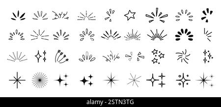 Eine Sammlung handgezeichneter Kritzelfunkel, Strahlen und dekorativer Explosionslinien. Perfekt für Festspiele, Highlights, Comic-Effekte und Festspiele Stock Vektor