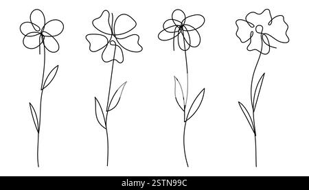 Eine Sammlung handgezeichneter, einzeiliger Blumenillustrationen mit eleganten botanischen Designs. Perfekt für modernes Branding, Einladungen, Poster Stock Vektor