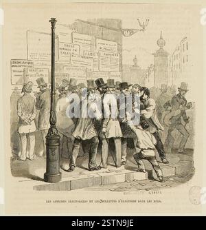 Evènements Divers et caricatures année 1849 Manesse, Georges-Henri (Rouen, 29–01–1854–1942), dessinateur EN 19–05–1849 Elections, foule, scène de rue, affichage, Mobilier urbain. Akquisitionsmethode Modus d'Acquisition inconnu 19e Siècle Stockfoto