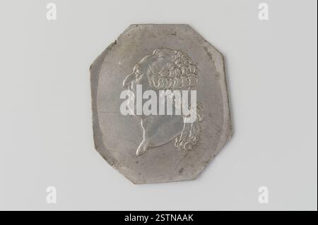 Ein Medaillenstich von Augustin Dupré aus dem Jahr 1792 mit einem nach links gerichteten Porträt Ludwigs XVI. Dieses numismatische Stück erinnert an den König während der revolutionären Zeit in Frankreich. Stockfoto