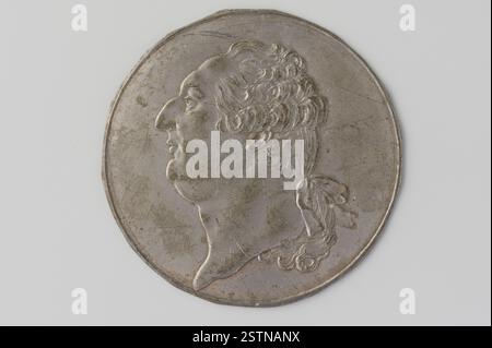 Ein Medaillenstich von Nicolas Marie Gatteaux aus dem Jahr 1792, der ein nach links gerichtetes Porträt von König Ludwig XVI. Darstellt. Stockfoto