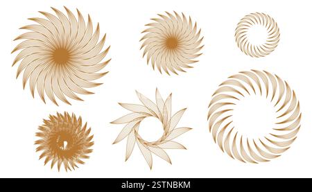 Eine Kollektion abstrakter Mandala-Muster mit botanisch inspirierten Mustern, die mit glatten, verschmolzenen Linien erstellt wurden. Diese komplizierten Formen sind perfekt für d Stock Vektor