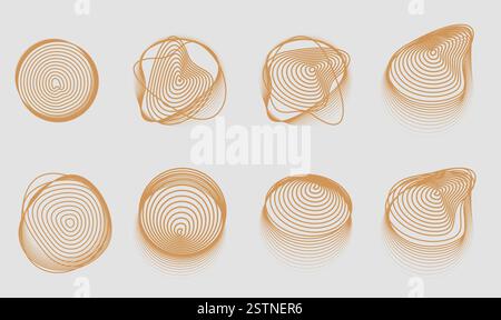 Ein Satz abstrakter brauner Holzverblendungen mit Vintage-Ästhetik, mit glatten geometrischen Linien und organischen Formen. Ideal für Hintergründe, BH Stock Vektor