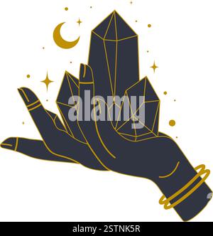 Hexenhandaufkleber. Mystisches Kristall einfaches Symbol. Trendige und okkulte Illustration im Bohemian-Stil Stock Vektor