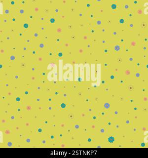 Farbenfrohe und leuchtende Blumen, nahtloses Sommermuster. Blütenblumen auf gelbem Hintergrund Stock Vektor