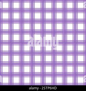 Malvenfarbenes Karomuster mit nahtlosem Karomuster und isoliertem Hintergrund. Handgemalte lila geometrische Schnittlinien vertikaler und horizontaler Streifen Stockfoto
