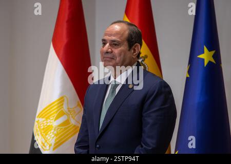 Madrid, Spanien. Februar 2025. Offizielles Treffen, Palast Moncloa, Madrid, Präsident der spanischen Regierung, Pedro Sánchez, Präsident Ägyptens, Abdelfattah al-Sisi. Quelle: D. Canales Carvajal/Alamy Live News Stockfoto