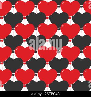 Schwarzes und rotes Herzballon nahtloses Muster für St. Valentine oder Black Day Hintergrundkonzept. Isolierte Vektor-Illustration Thematische oder Grußkarten, Veröffentlichung oder Web-Promo-Broschüren, Banner, Preis Stock Vektor