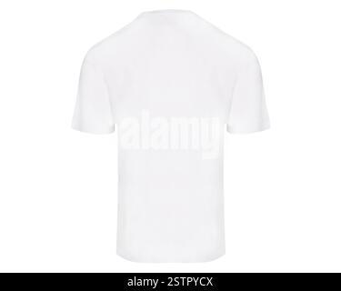 Weißes einfarbiges T-Shirt – Rückenansicht isoliert auf weiß Stockfoto