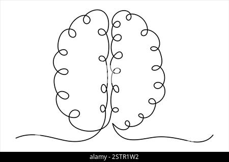 Menschliches Gehirn durchgängiges einzeiliges zeichnendes Konzept der handgezeichneten Minimalismus-Stil-Vektor-Illustration Stock Vektor