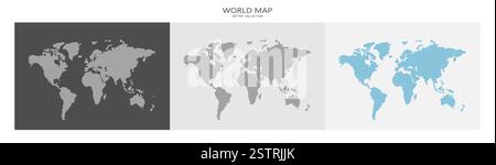 Eine Reihe von Dreipunktkarten der Welt in modernem Stil. Eine Weltkarte aus Punkten mit verschiedenen Hintergründen. Stock Vektor