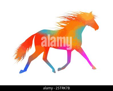 Die Silhouette eines laufenden farbigen Pferdes. Handzeichnung. Nicht AI, Vektorillustration. Stock Vektor