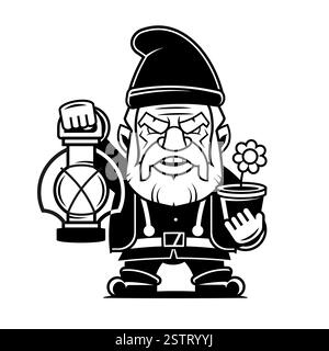 gnome Vektorgrafik Illustration Silhouette Logo Design schwarz und weiß Stock Vektor