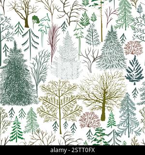 Nahtloser Waldhintergrund. Handzeichnung. Keine Illustration des AI-Vektors Stock Vektor