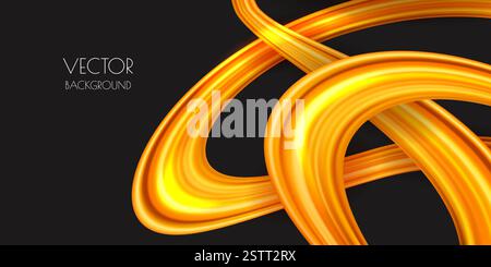 Vektor 3D Goldband auf schwarzem Hintergrund. Abstrakte moderne Illustration für Banner, Präsentation, Poster, Etikett. Luxuriöser, goldfarbener Metallverlauf, d Stock Vektor