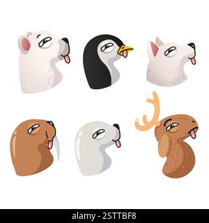 Cartoon Vektor-Illustrationen von Tieren, die ihre Zungen in einem gebündelten, verspielten Design herausstechen. Stock Vektor
