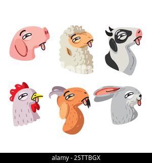 Ein Bündel von Zeichentricktieren mit ihren Zungen in einer bunten und verspielten Vektorillustration. Stock Vektor