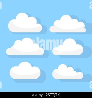 Wolken festgelegt. Himmelshintergrund. Weiße, flauschige Formen. Vektorsammlung. Stock Vektor