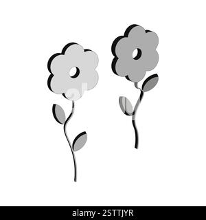 Dekoratives Blumensymbol. Minimalistisches Blumensymbol. Elegante botanische Kunst. Schwarz-weiß-Blüte. Stock Vektor