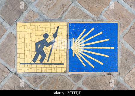 Schild Camino de Santiago in Chartres, Frankreich Stockfoto