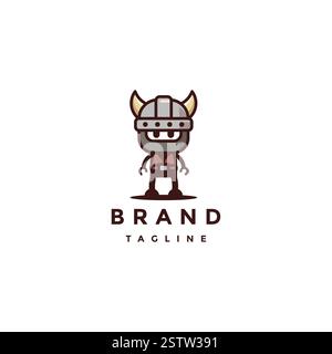 Niedliches Wikingerbot-Maskottchen-Logo. Niedliches, Niedliches Wikinger-Roboter-Logo. Stock Vektor