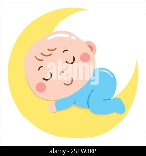 Das schlafende Baby auf dem Halbmond Cartoon Stock Vektor