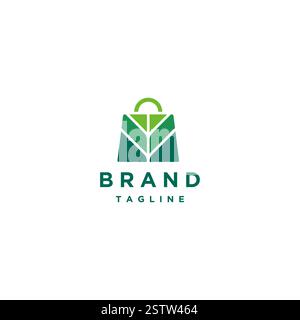 Design Der Einkaufstasche In Naturgrün. Einkaufstasche mit Blattmotiv-Logo. Stock Vektor