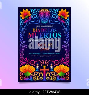 Dia de Muertos Brochure Design mit farbenfrohen mexikanischen Ornamenten Stock Vektor