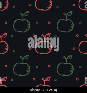 Nahtloses Apfelmuster. Gezeichnetes nahtloses Doodle-Muster mit Äpfeln Stock Vektor