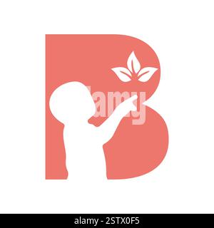 Anfangsbuchstabe B Baby und Eco Leaf Symbol für Arten Logo Design Stock Vektor