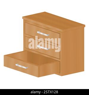 Öffnen Sie Holzschublade Möbel Vektor. Holzschubladenelemente Im Innenbereich. Schubladensymbol. Stock Vektor