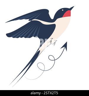 Bunte Vektor-Illustration eines Schwalbenvogels im Flug, der mit fröhlicher Energie aufsteigt Stock Vektor