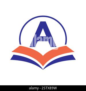 Bildungslogo auf Buchstabe A mit Buchsymbol für die Logovorlage für Akademie und Abschluss Stock Vektor
