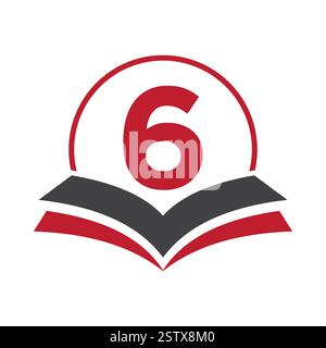 Bildungslogo auf Letter 6 mit Buchsymbol für das Design der Logovorlage für Akademie und Abschluss Stock Vektor