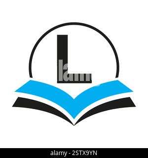 Bildungslogo auf Buchstabe L mit Buchsymbol für das Design der Logovorlage für Akademie und Abschluss Stock Vektor